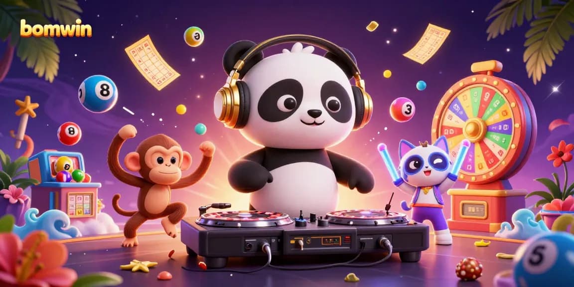 Engage in thrilling lottery excitement with bomwin's vibrant 3D casino illustration showcasing lively characters.