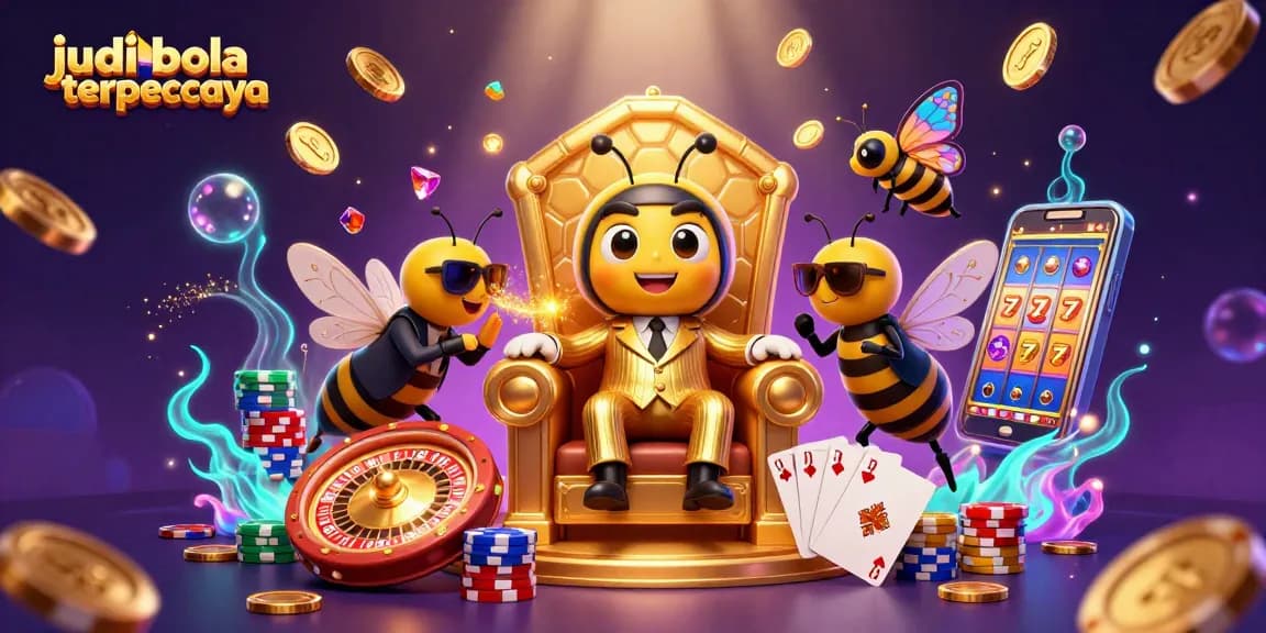Engage with judi bola terpercaya in a vibrant, action-packed scene featuring cartoon characters and gambling elements.