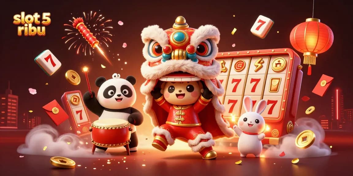 Experience thrilling slot 5 ribu gaming with dynamic characters amid vibrant casino elements.