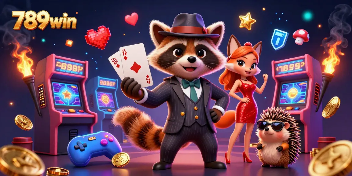 Experience the excitement at 789win with a suave raccoon, glamorous fox, and dynamic casino elements.