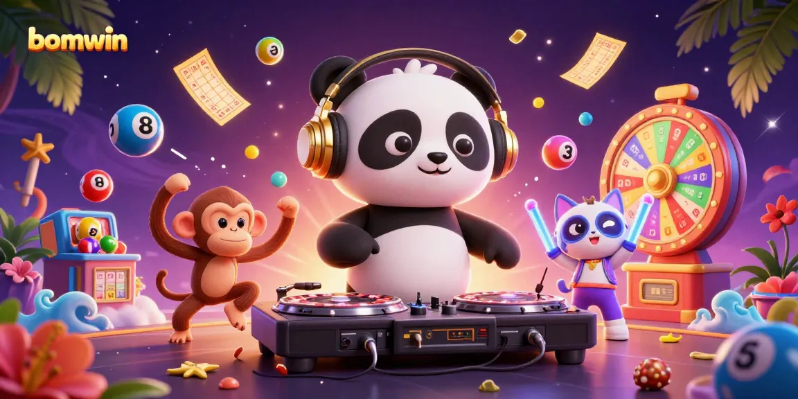 Engage in thrilling lottery excitement with bomwin's vibrant 3D casino illustration showcasing lively characters.