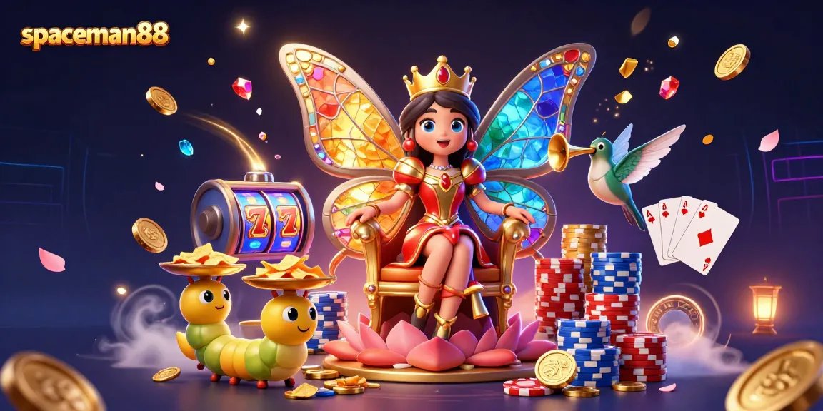 Experience exciting gameplay with spaceman88 and vibrant slot machine elements in a rich casino-themed illustration.