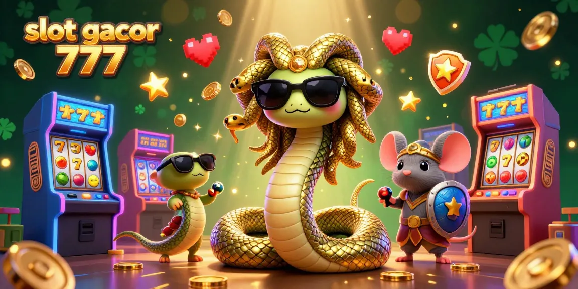 Engage with "slot gacor 777" in this vibrant 3D casino scene filled with lucky symbols and game excitement.