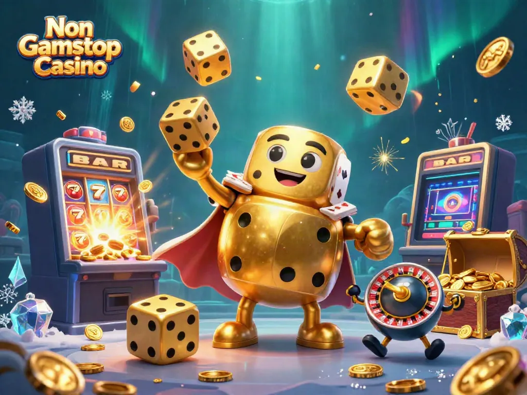 Engage in thrilling play at Non Gamstop Casino with vibrant characters and a jackpot explosion scene.