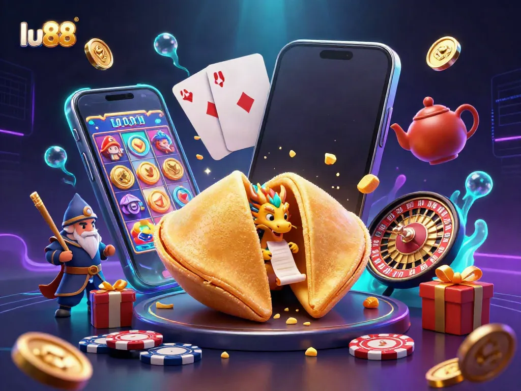 Engage with the exciting world of lu88, featuring a cartoon dragon and golden treasures in a vibrant casino scene.