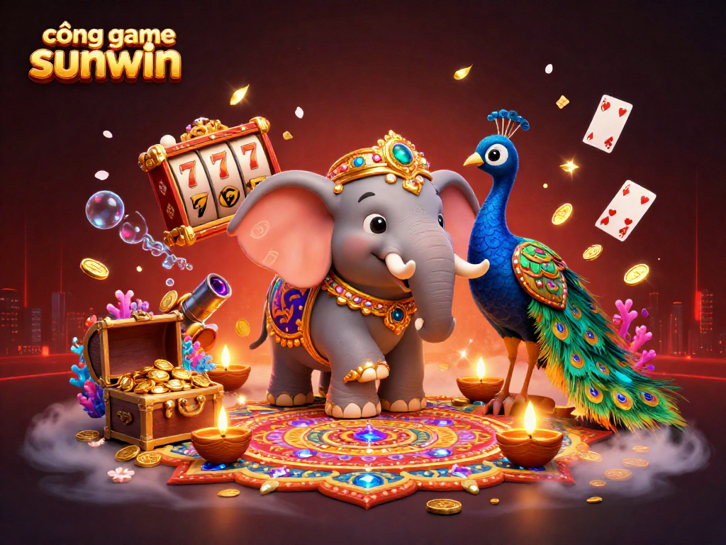 Experience the excitement of cổng game sunwin, featuring vibrant characters amidst slot game elements and underwater treasures.