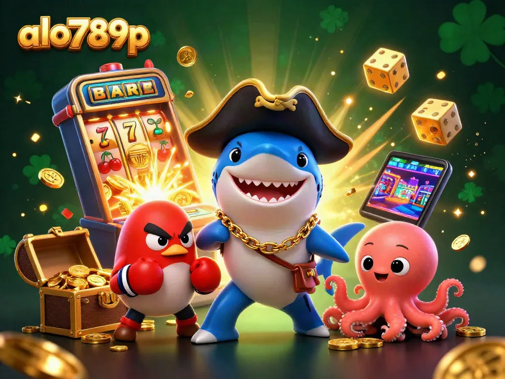 Engage in thrilling casino action with alo789p's vibrant slot machine and playful characters.